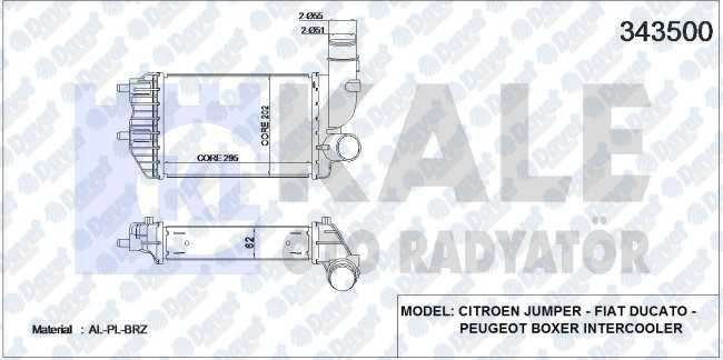 KALE 343500 Turbo Radyatoru (Intercooler) Peugeot Boxer / Jumper Fiat Ducato (295x202x62) (Al/Pl/Brz)